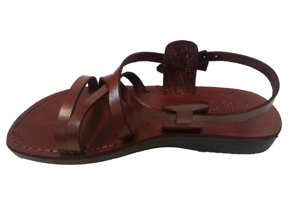 Damen  MÃ¤nner Leder Jesus Braun Flach Sandalen Zehentrenner Schuhe ...