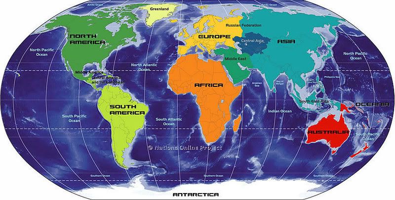 blank map of the world continents. cutcontinents andblank map
