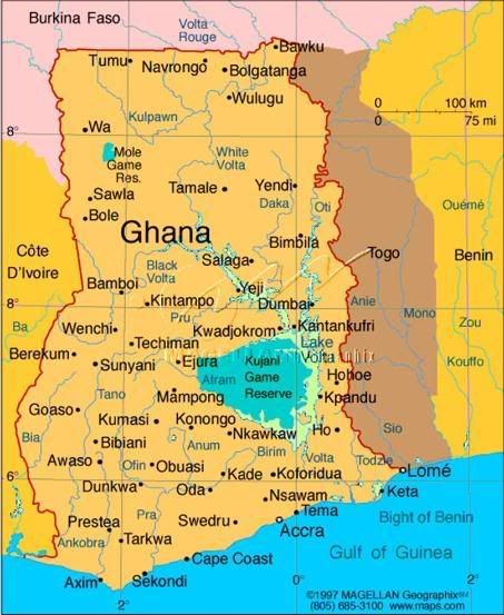 map of ghana west africa. The Republic of Ghana is a